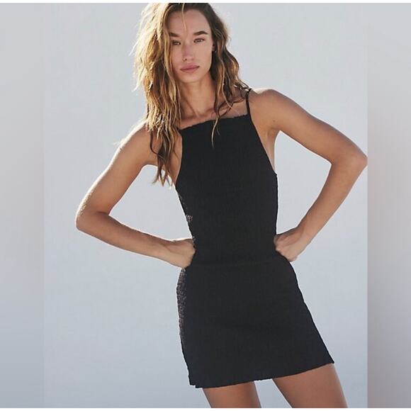 NWT Free People Iyla Smocked Mini Dress In Black Size XL - Picture 1 of 9